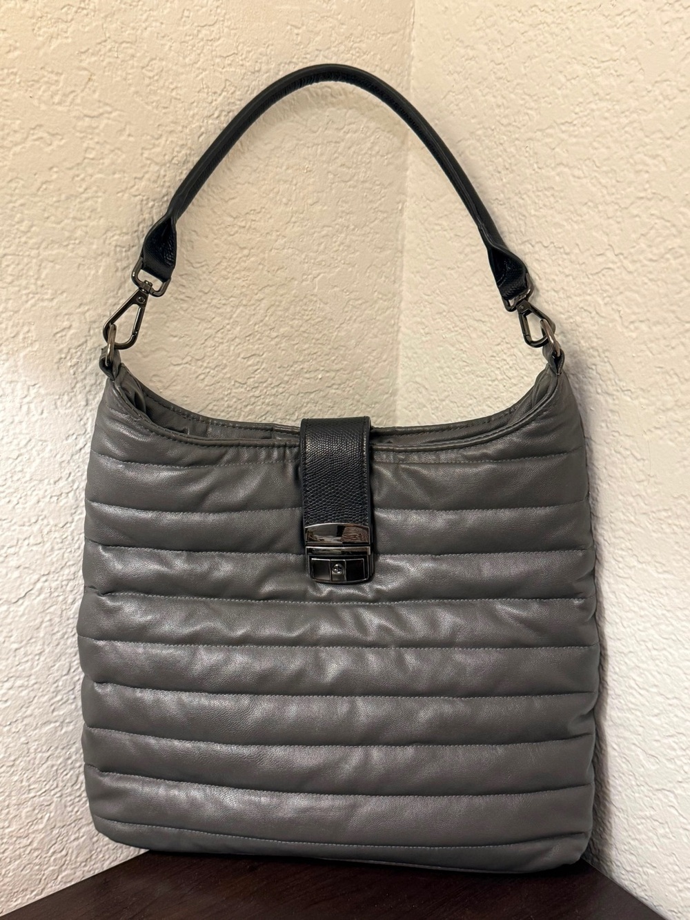 ROYLN Luxe Gray Quilted Shoulder Bag Convertible Crossbody Extra Strap